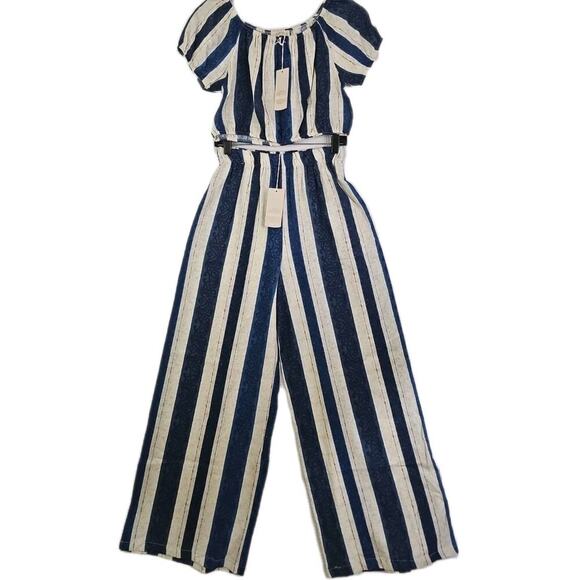 Bellambra~Woman S~Linen Blend Boho Top/Pants 2 Pc. Striped Italy Blue/Beige NWT. - Picture 12 of 16